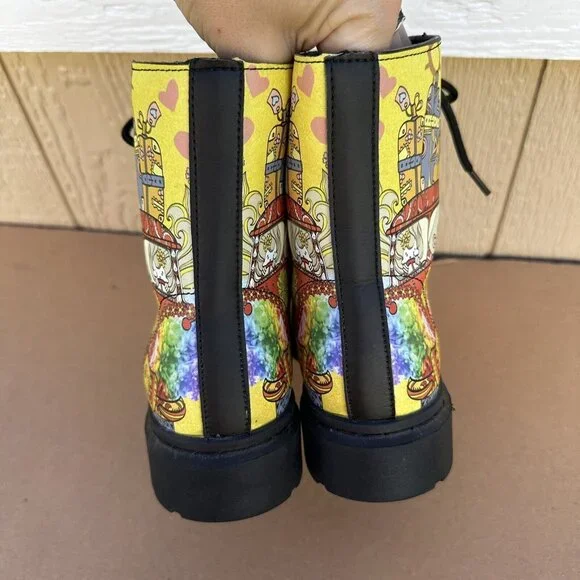 Yes We Vibe Combat Boots Yellow Travel Van Women’s Size 7 EU 38 Vegan Lace Up - Picture 5 of 10
